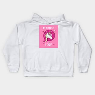 Be Unique Love Beautiful Unicorn Head With Stars And Hearts Kids Hoodie